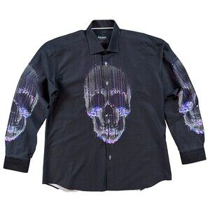 Maceoo Men XL Long Sleeve Shirt Fibonacci Skullines Black  100% Cotton